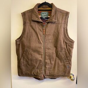 Men’s Woolrich Brown Denim Multicolour Striped Fleece Lined Vest Size Large